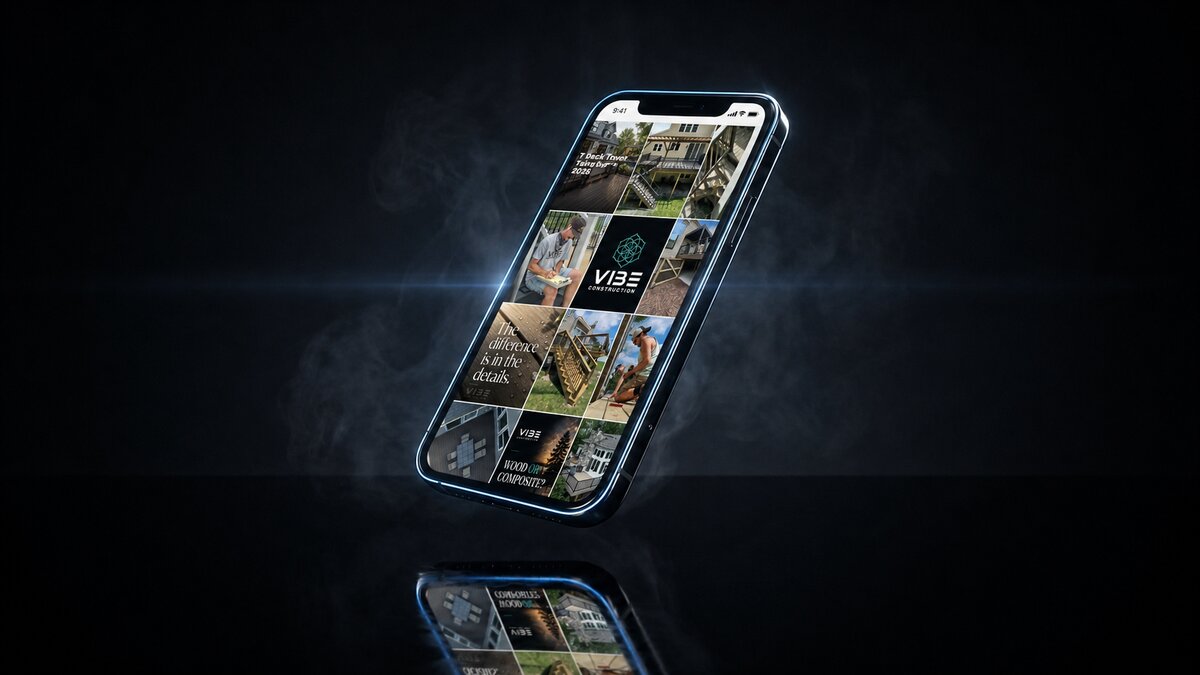 Smartphone displaying a social media content grid, representing Shway Life Studios' social media and content services