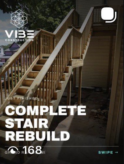 VIBE Construction Instagram post — complete stair rebuild