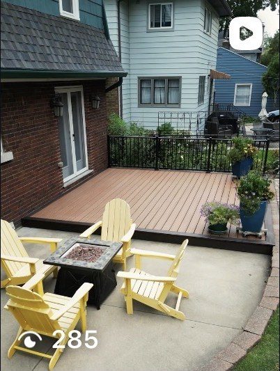VIBE Construction Instagram post — deck and patio with fire pit
