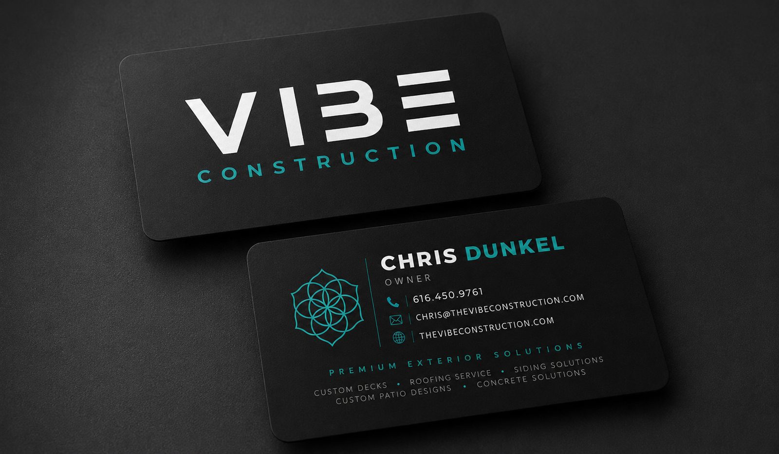 VIBE Construction business card, front and back