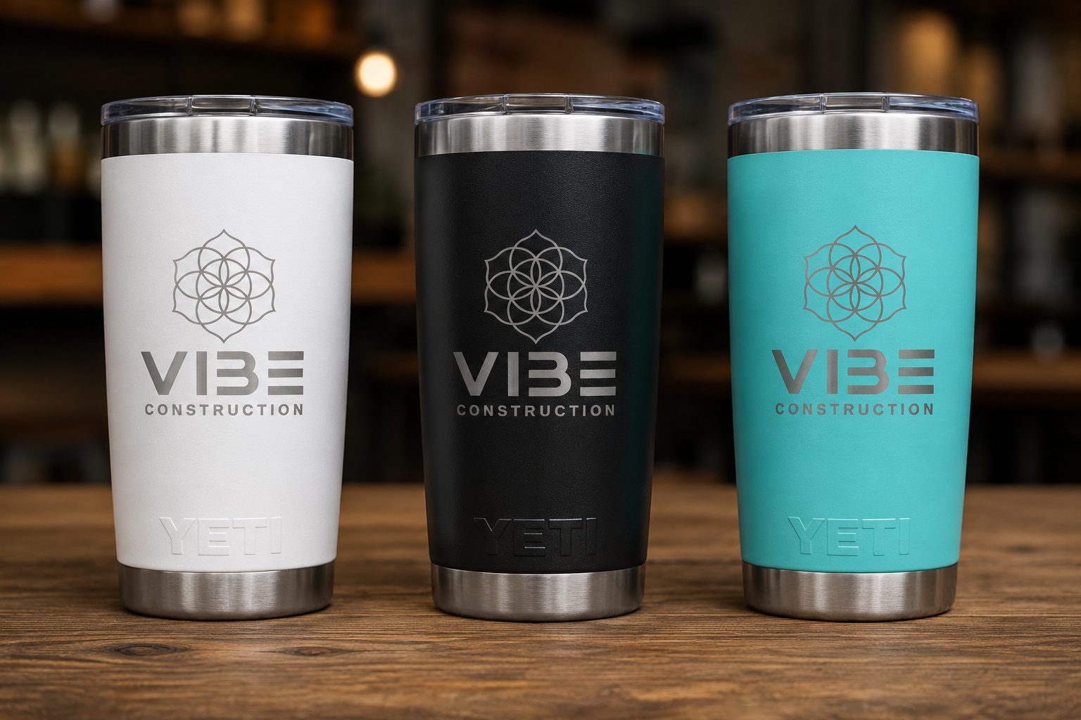 VIBE Construction branded YETI tumblers