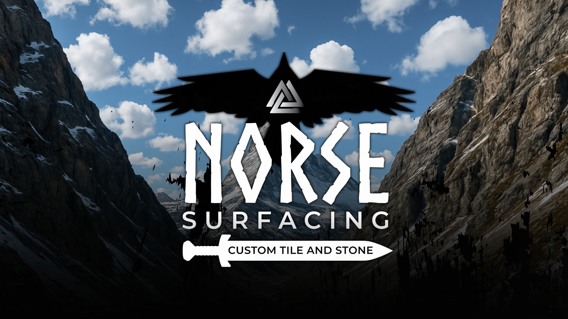 Norse Surfacing branded mountain valley scene